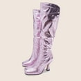 thumbnail image 7 of Juebong Women Boots Square Toe Shoes Zip Shoes Fashion High Heel Shoes Knee-High Boots Shiny Stilettos,Purple Size 6, 7 of 7