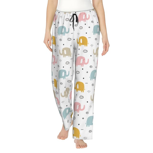 Fotbe Little Elephant Pantalones de Pijama para Mujer, Pantalones de Dormir, Pantalones Pj con Cordón y Bolsillos-3X-Large
