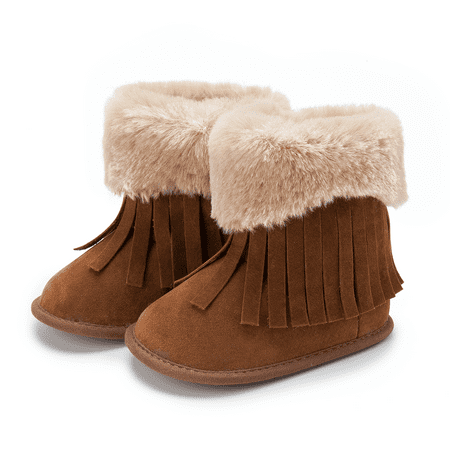 

Baby Girls Fleece Booties Fringe Design High Top Shoes First Walker Shoes Crib Shoes For Winter