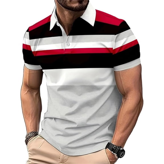 Afdoent Polo Shirts For Men Summer Color Block Short Sleeved Shirts Fashion Casual Business Large Sized Breathable Buttoned Collar Shirt Beach Vacation