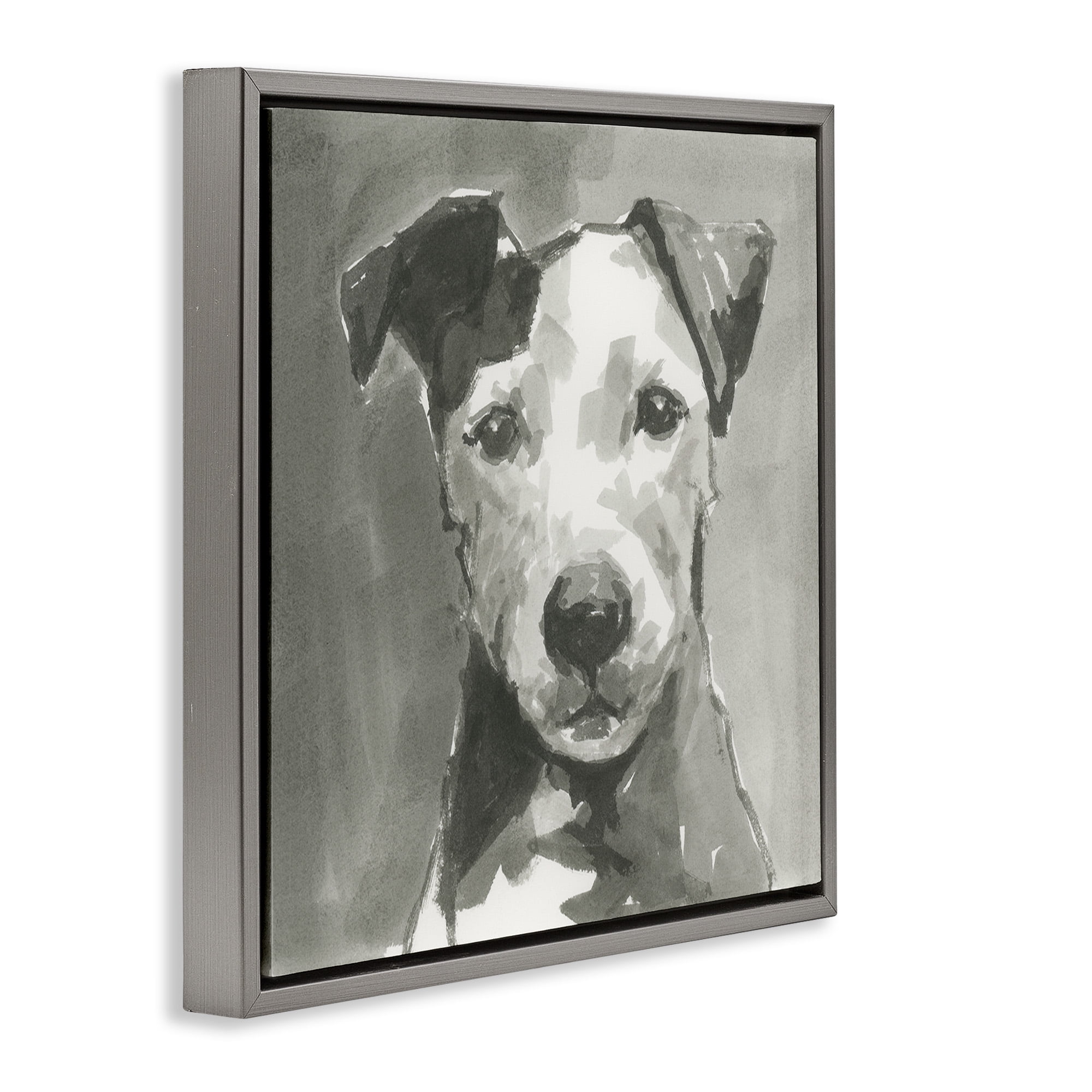 Stupell Industries Muted Dog with Quiet Expression Animals & Insects Painting Gray Floater Framed Canvas Art Print Wall Art, 18 x 18