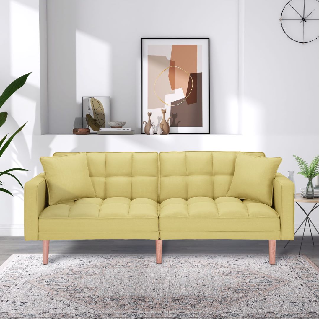 BSHTI Futon Sofa, Convertible Sofa bed,Sleeper Couch with Armrest and 2