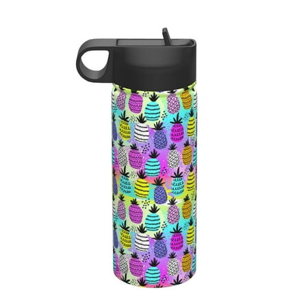 

Fuzoiu Graffiti Pineapples Print 18oz Insulated Sports Kettle Outdoor Sport Gym Stainless Steel Water Bottle With Straw Lid