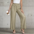 thumbnail image 5 of Women Cotton Linen Pants Smocked High Waisted Lightweight Comfy Wide Leg Dressy Casual Trousers with Pockets (L, Beige), 5 of 8