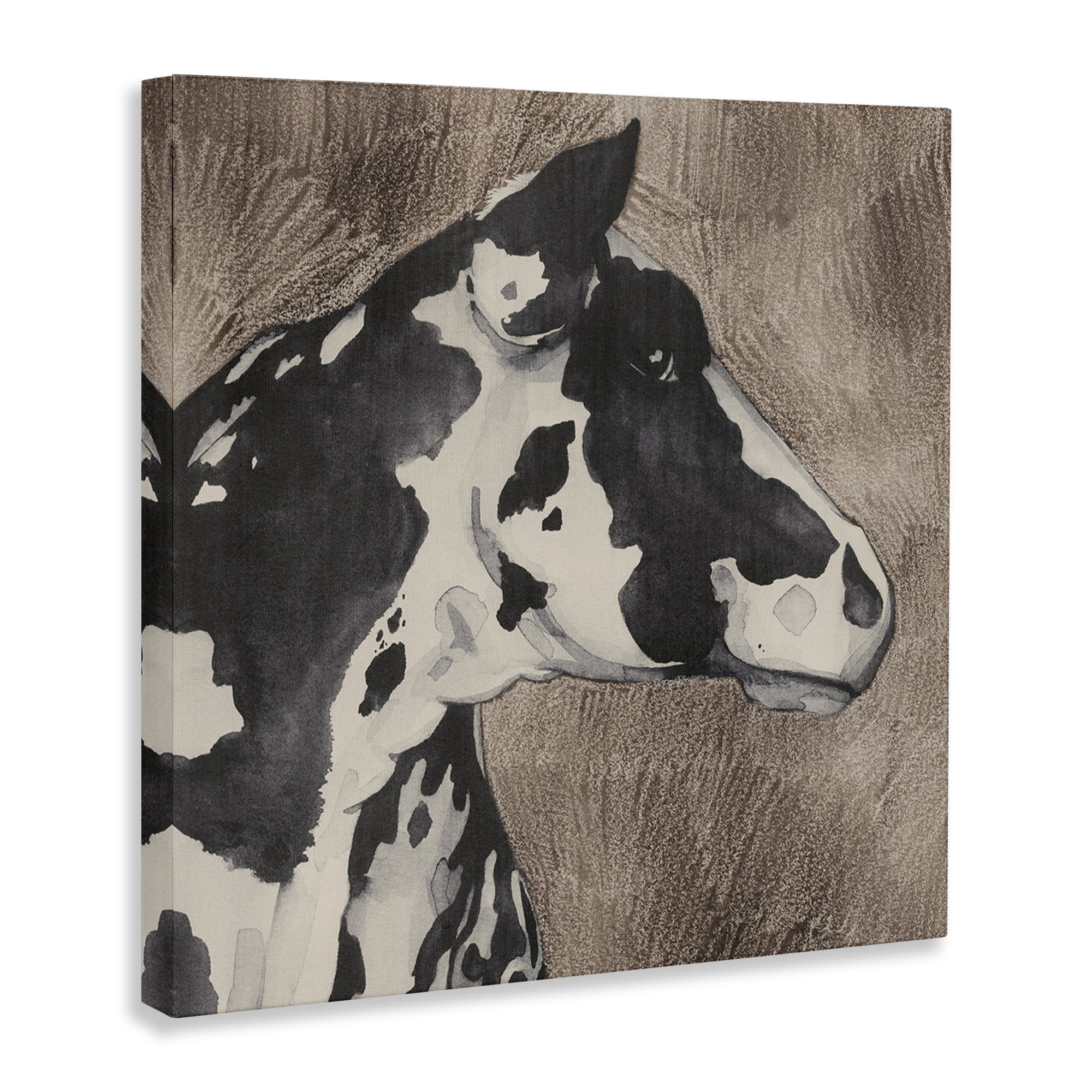 Stupell Industries Rustic Cow Looking Right Animals & Insects Painting Gallery Wrapped Canvas Art Print Wall Art, 30 x 30