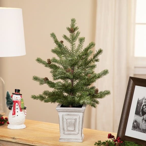 Northlight Lightly Flocked Pine Potted Artificial Christmas Tree with Pinecones - 22" - Unlit