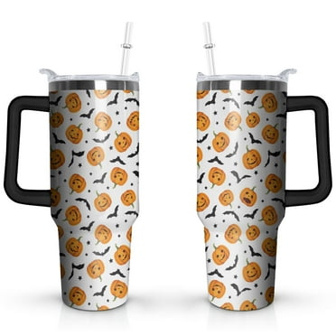 Hallowmas (58) Pumpkin Ghost Boo Witch Spider Web 40 OZ Tumbler Cup with Lid and Straw for Water Iced Tea Coffee Smoothie and More Halloween Gifts