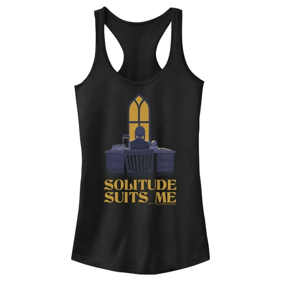 Junior's Wednesday Solitude Suits Me Racerback Tank Top Black Medium