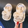 thumbnail image 5 of Xfvqtps Girls PVC Sandals Bowknot Rhinestone Snap Fastener Close Toe Hollow out Soft Sole Non Slip Comfortable Breathable Washable Lightweight Beach Summer Water Shoes for 0-3 Years Beige, 5 of 9