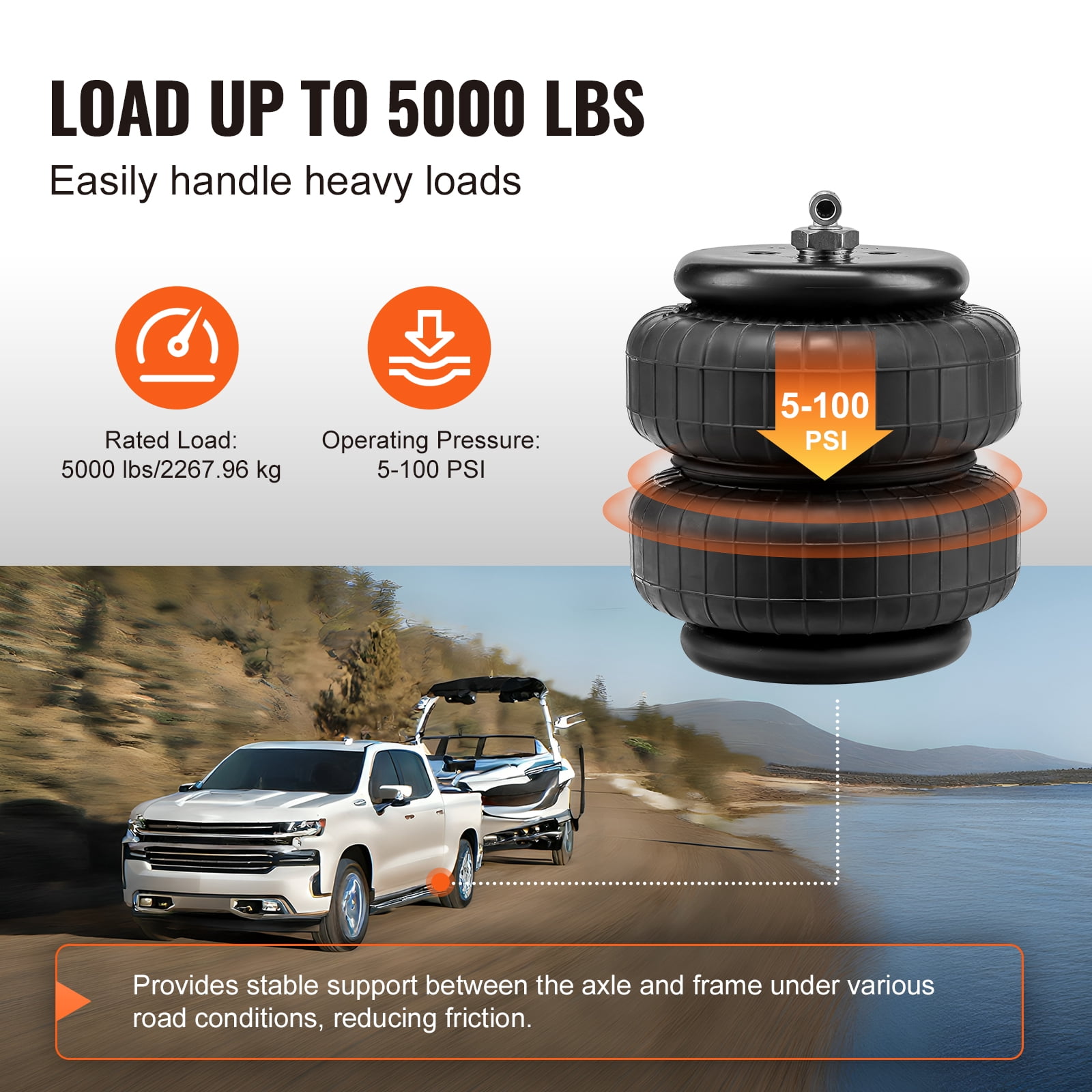 KFFKFF Air Suspension Kit, Compatible with 2007-2018 Chevrolet Silverado 1500 and GMC Sierra 1500 2WD/4WD, 5000 lbs Load Capacity, Adjustable 5-100 PSI