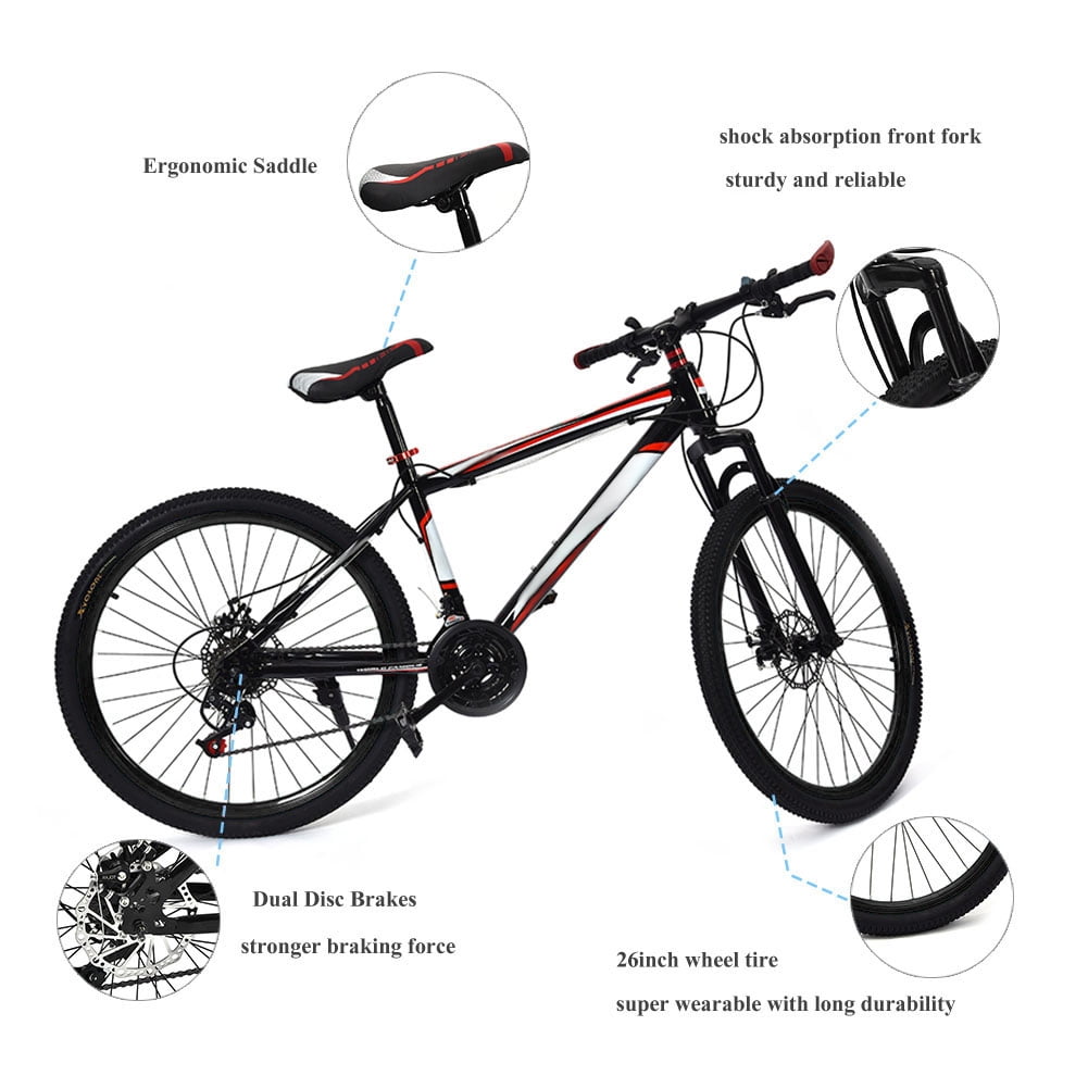 Non-Slip Disc Brakes 21 Speed Aluminum Frame Men and Women Cycle Labs Mountain Bike for Adults Front Suspension Trail Bike Lightweight Carbon Steel 24 to 29 Inch Wheels Kids 
