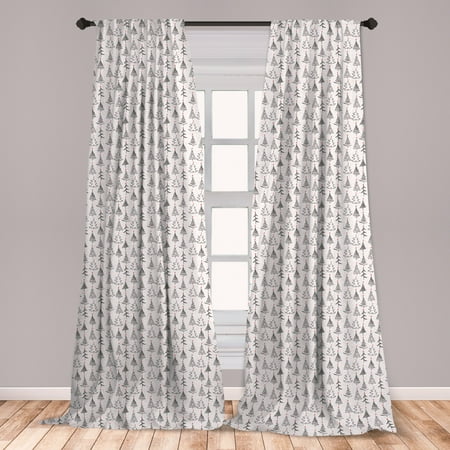 Doodle God Christmas Tree Tree Curtains 2 Panels Set, Doodle Pattern Ornamental Sketch Style Drawing Christmas Tree Stars Illustration, Window Drapes for Living Room Bedroom, Black Grey Red, by Ambesonne ()