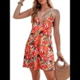thumbnail image 2 of Vestidos de Verano para Mujer, de Playa, con Encaje, Escote en V, Informales, Estampado Tropical, Sin Mangas, Cortos. Rojo XL, 2 of 7