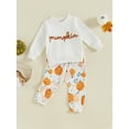 thumbnail image 5 of Elippeo Toddler Boys Halloween Outfits 6 12 18 24 Months 3 Years Embroidered Letter Long Sleeve Sweatshirts Pumpkin Print Long Pants 2Pcs Fall Clothes Set, 5 of 9
