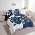 thumbnail image 3 of Feelyou Couple Skeleton Skull Bedding Comforter Set 7pcs, Anniversary Blue Rose King Bedding Sets, Gothic Romantic Theme Reversible Bed Sheets, Ultra Soft Bedroom Decor, 3 of 8