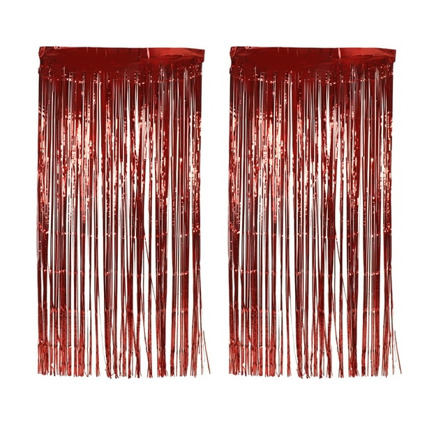 2 uds cortina con flecos de papel de aluminio telón de fondo con flecos para boda, compromiso, despedida de soltera, fiesta de cumpleaños, decoración de escenario, rojo