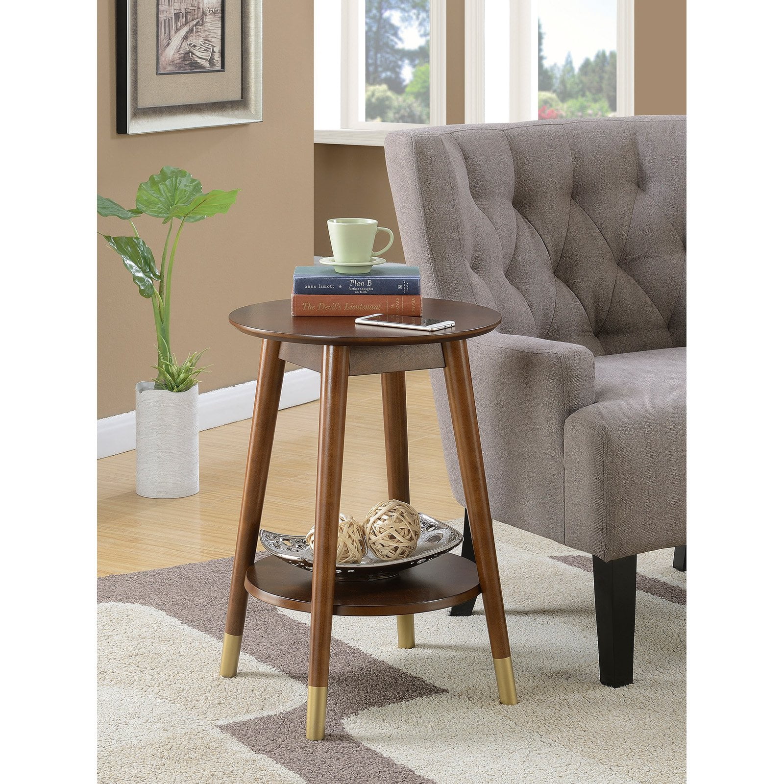 Convenience Concepts Wilson Mid Century Round End Table With Bottom Shelf