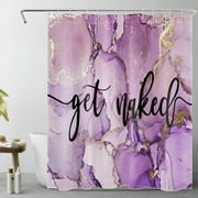 HVEST Get Naked Marble Shower Curtain Decor, Modern Abstract Geometric Texture Purple Shower Curtain for Bathroom 60X72 inch Polyester Fabric Bathroom Decoration Bath Curtains Hooks Included