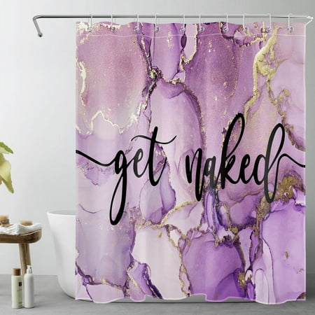 HVEST Get Naked Marble Shower Curtain Decor, Modern Abstract Geometric Texture Purple Shower Curtain for Bathroom 60X72 inch Polyester Fabric Bathroom Decoration Bath Curtains Hooks Included