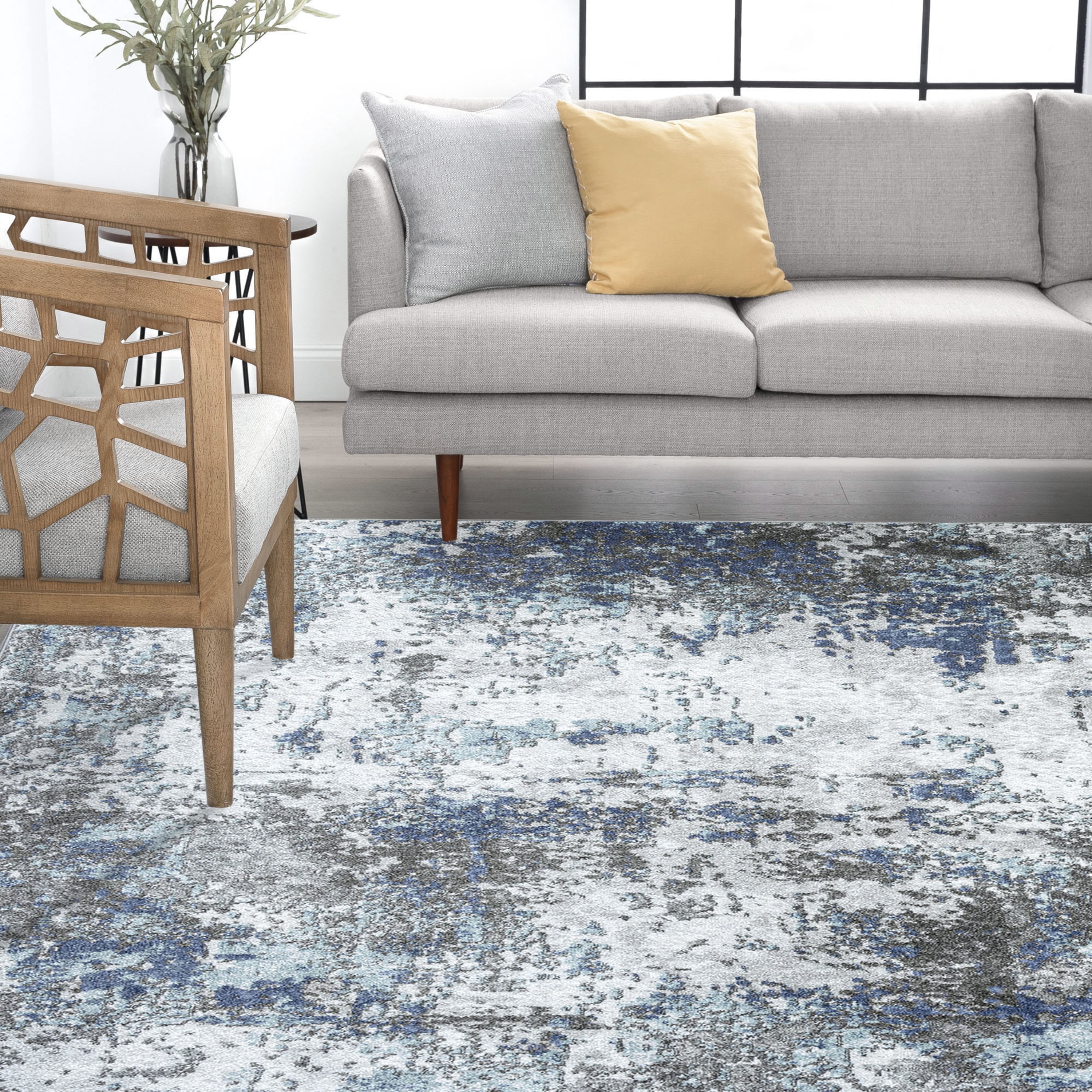 Contemporary 2x3 Area Rug (2' x 3') Abstract Blue, Blue Indoor Scatter Easy to Clean