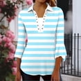 thumbnail image 3 of Fesfesfes Women's Comfortable Blouse Practical Elegant Three-quarters sleeve Button Decoration Lape Tops Fashionable for Casual Daily Wear(Light Blue,M), 3 of 6