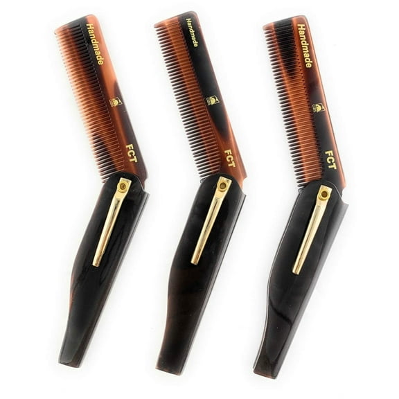 G.B.S Folding Comb-FCT Pocket Size Plastic Fine Tooth Clip Comb, Handmade, Pocket Clip, Daily Base, Travel, Gym, Office, Brown