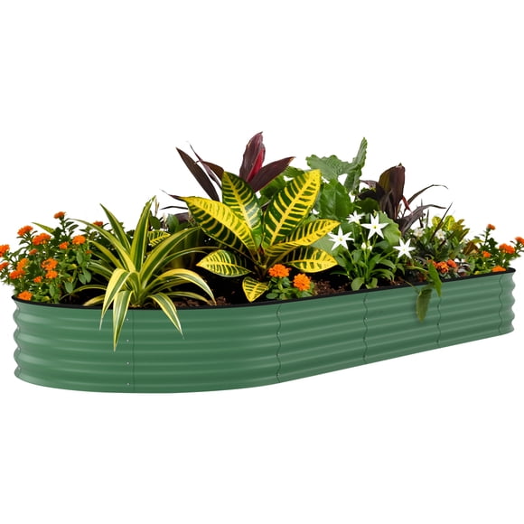 Cama de Jardín Elevada Ovalada – Acero Galvanizado Antióxido 240x120x45 cm – Sin Fondo para Flores y Verduras – Color Verde con Bordes Anti-Corte – Fácil Montaje (1 Unidad)