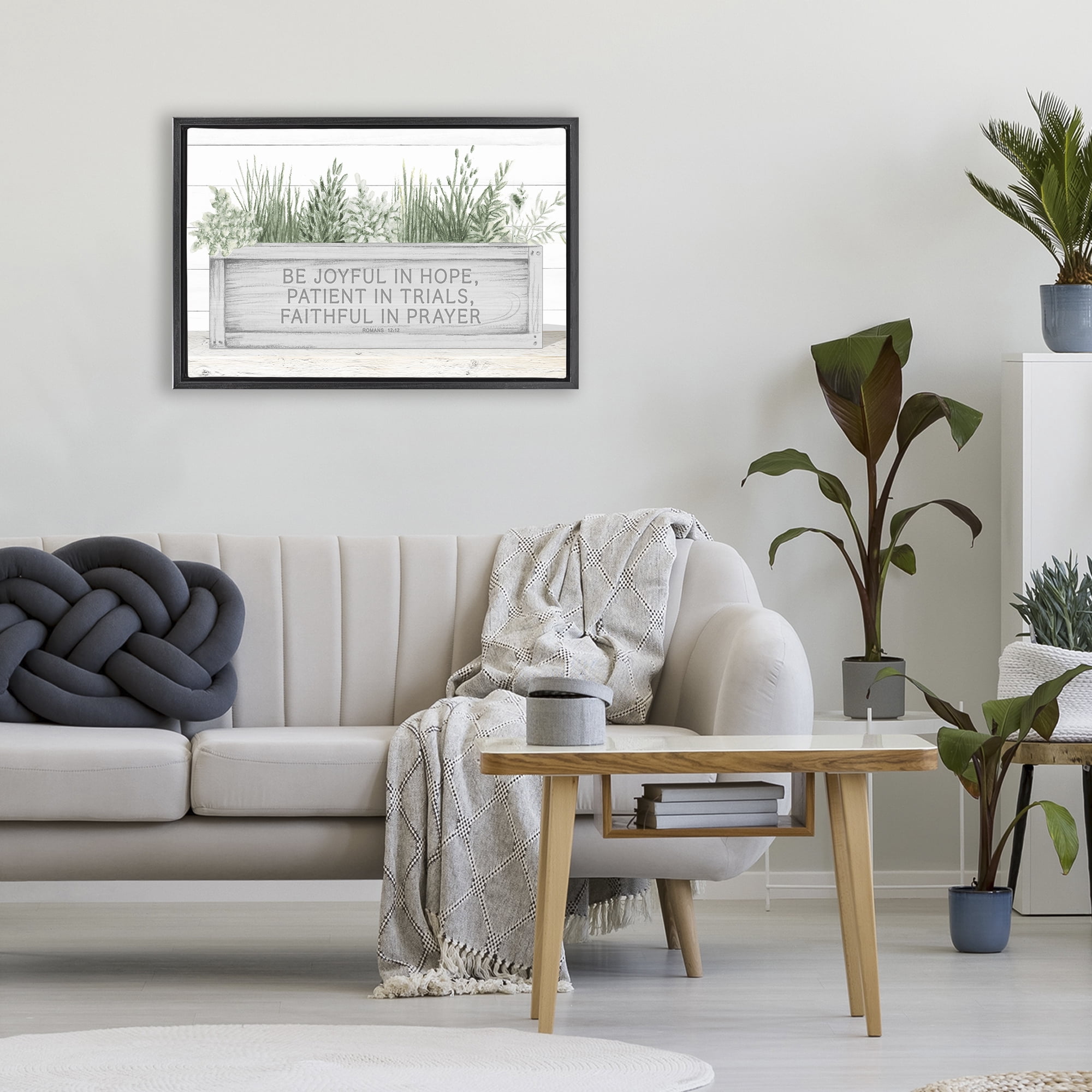 Stupell Industries Be Joyful Flower Box Black Framed Floater Canvas Wall Art, design by Janice Gaynor