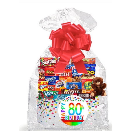 CakeSupplyShop Item#080BSG Happy 80th Birthday Rainbow Thinking Of You Cookies Candy & More Care Package Snack Gift Box Bundle Set – Ships FAST!