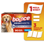 Bounce Dryer Sheets, Pet Hair and Lint Guard, Fresh Scent, 90 Mega Dryer Sheets