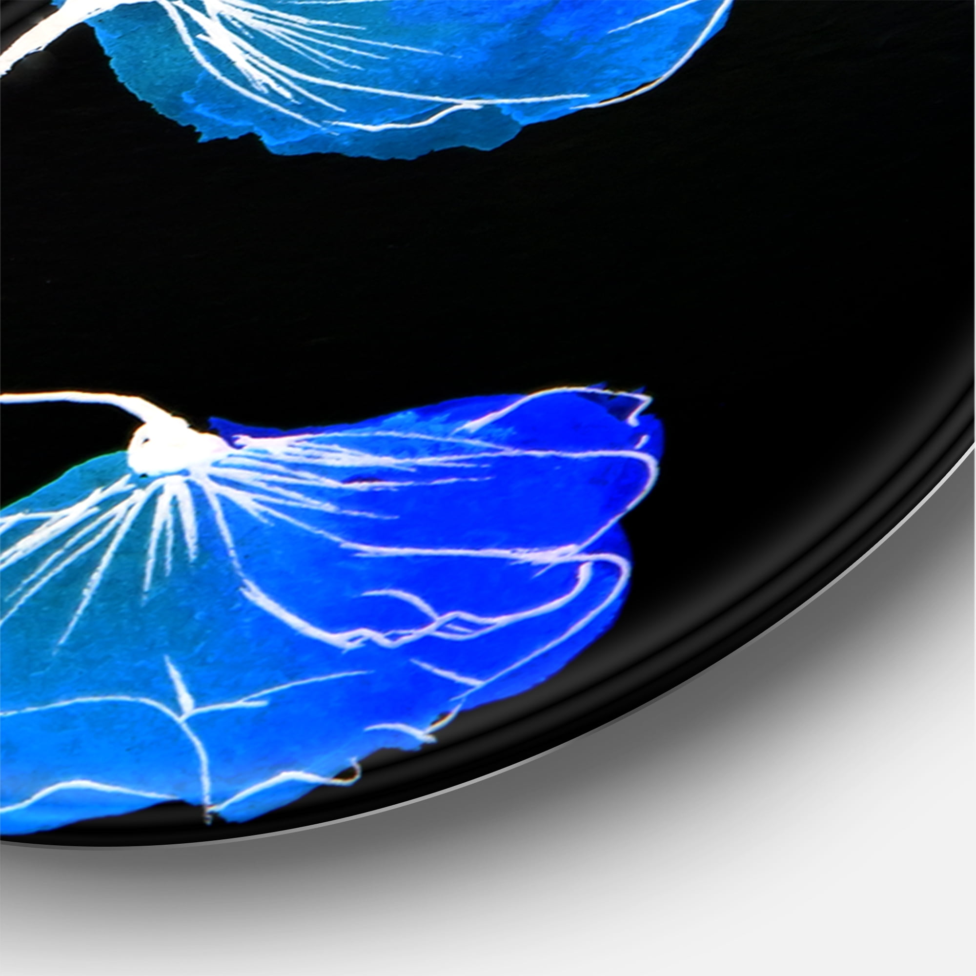 Designart 'Detail of Blue Flowers On Black Background II' Traditional Circle Metal Wall Art 11x11 - Disc of 11
