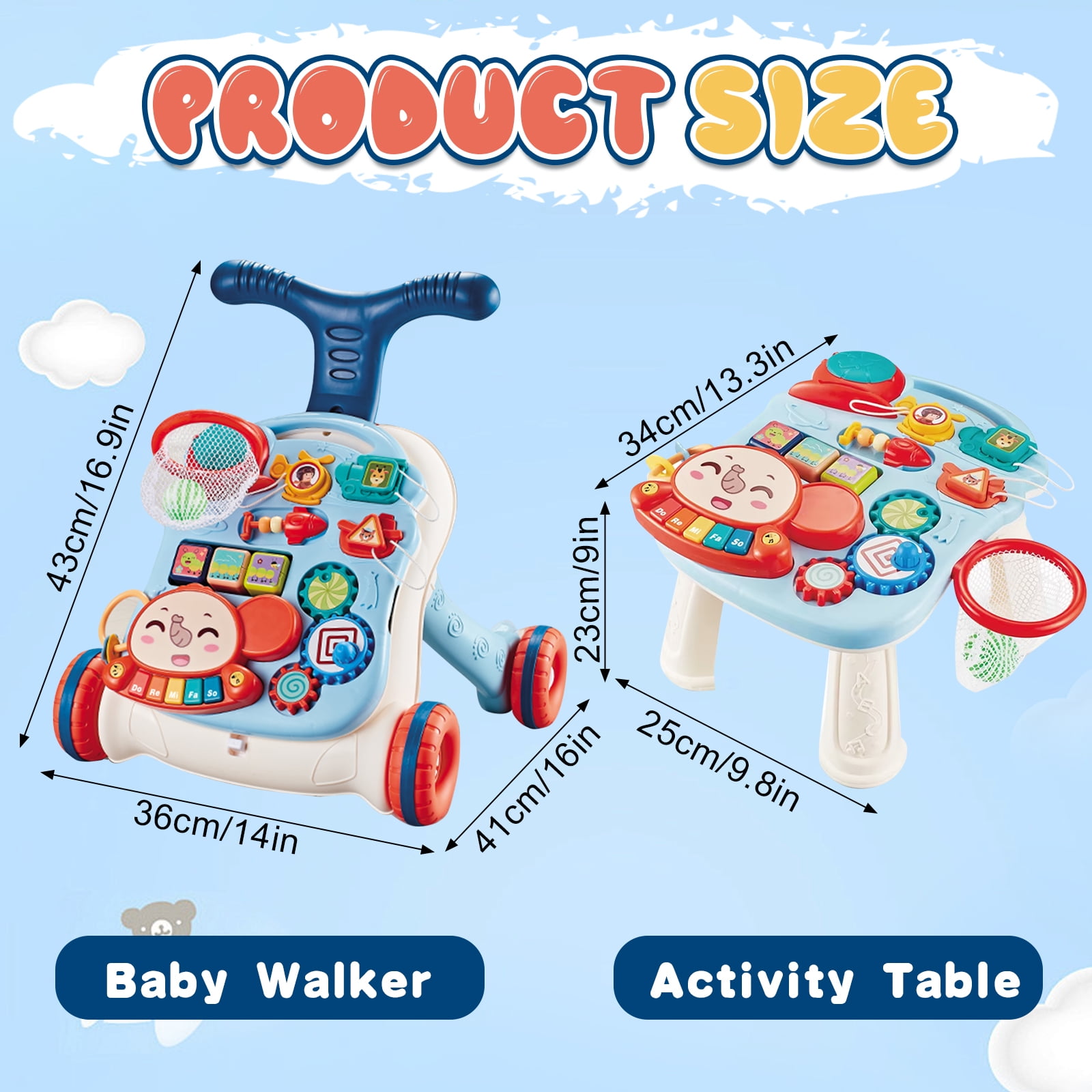 Wdmiya 3 in 1 Baby Walker and Activity Center for Girl, Baby Push Walkers, Sit to Stand Learning Walker, Early Educational Gifts with Music Panel for Infant Toddler 12+ Months, Blue