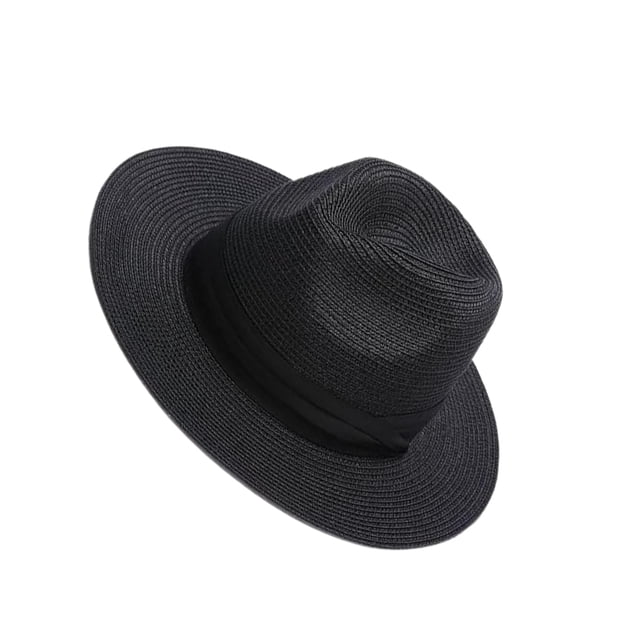Thinsony M Lightweight Fedora Sun Hat For Cool And Stylish Look Easy To Carry Acrylic Wide Brim Hat Cap black 1Set