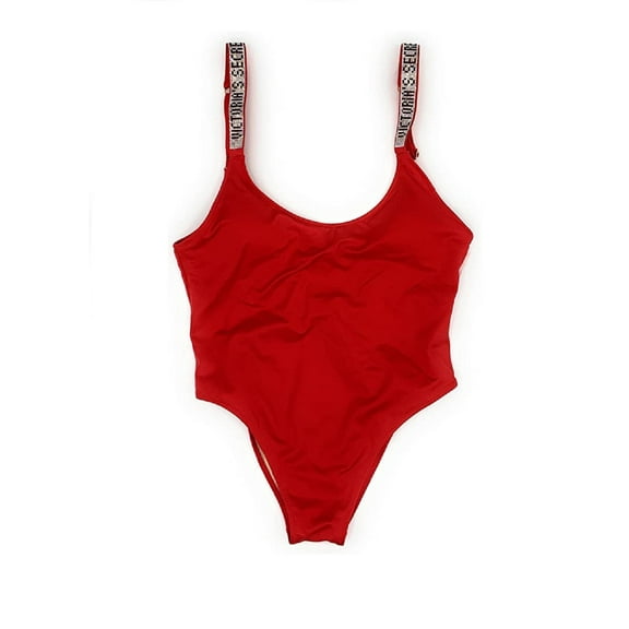 Victoria's Secret One-Piece Swimsuit Lipstick Red Shine Rhinestone Strap Size Large NWT