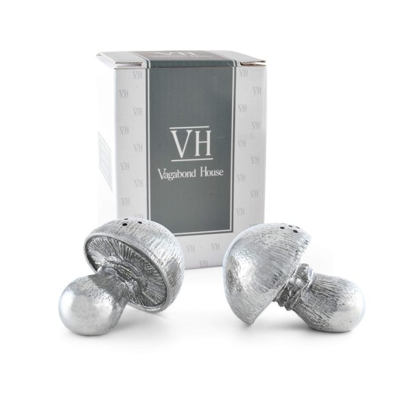 Vagabond House Pewter Mushroom Salt and Pepper Shaker Set 2 inch Wide x 2.5 inch Tall