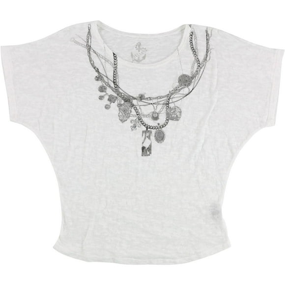 dELiA*s Womens Neck Chain Graphic T-Shirt, White, Small