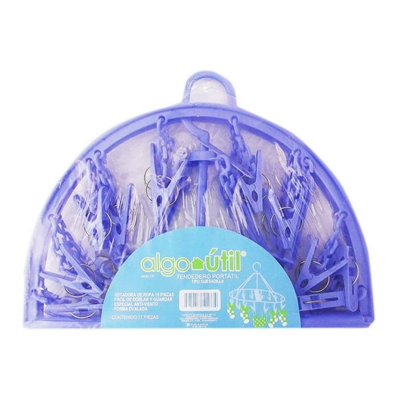 Tendedero portátil Algo Útil tipo quesadilla varios colores 1 pza con 16 pinzas