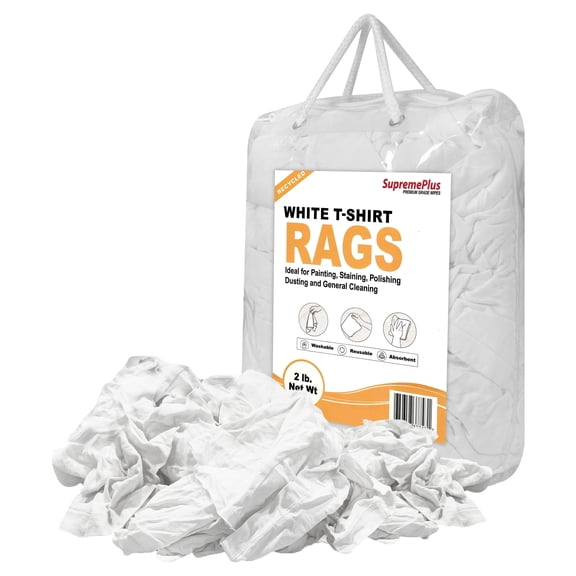 SupremePlus Knit T Shirt Rags for Cleaning 2 lbs Bag of Rags Commercial Multipurpose Cotton Household Cleaning Cloths & Wipes, White, 18 Count