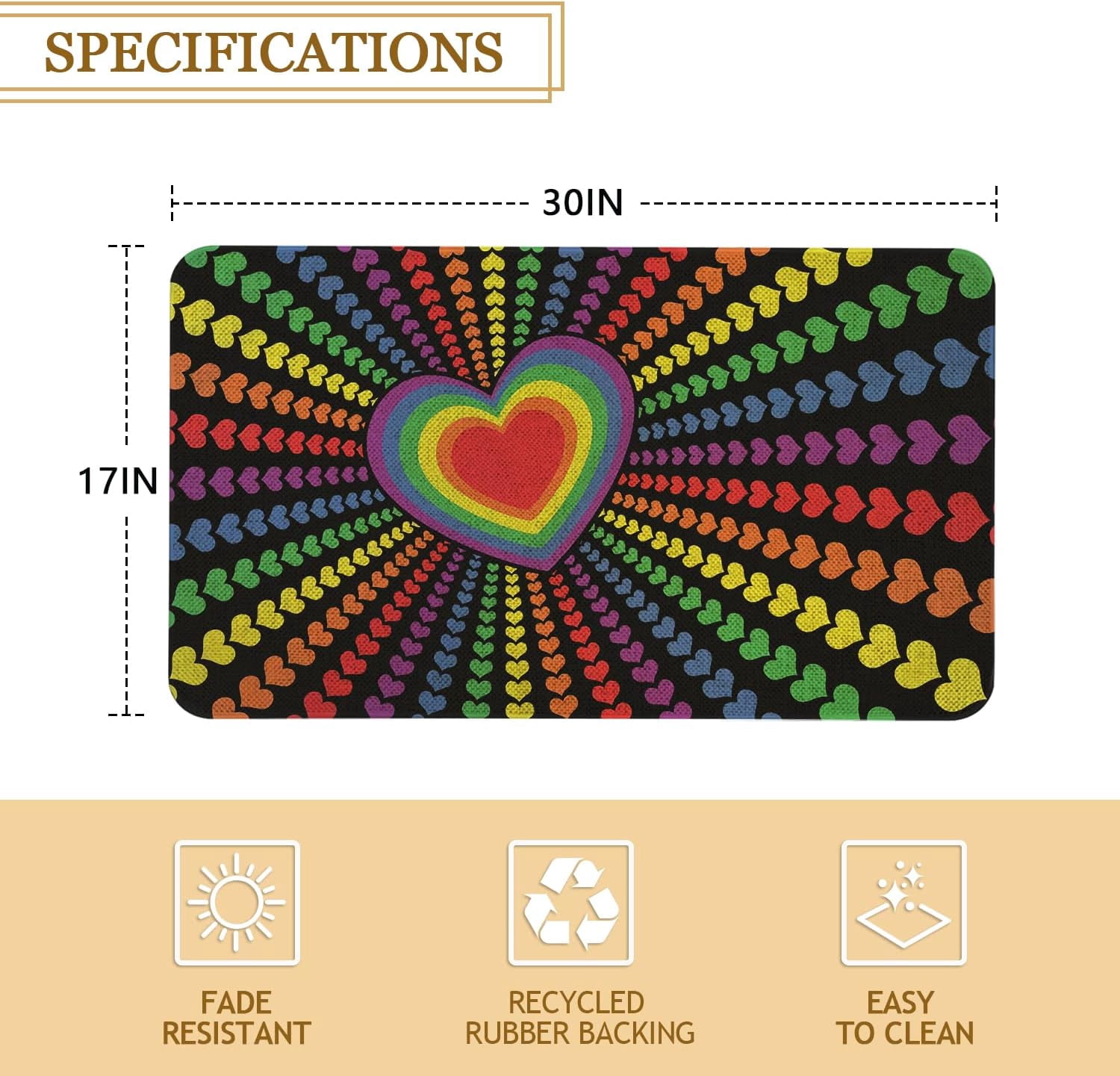 Pride Rainbow Door Mat 30 X 17 Inch LGBT Doormat Indoor Outdoor Entrance Floor Mat Non Slip LGBTQ Home Decor Rubber Welcome Mats