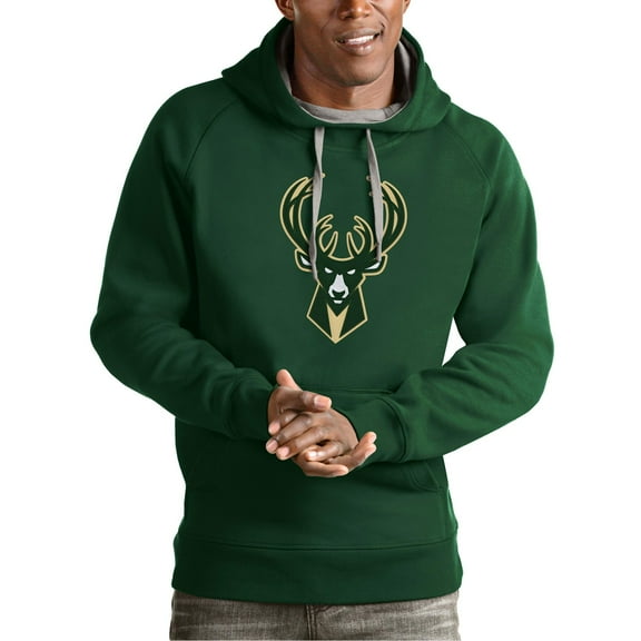 Men's Antigua Green Milwaukee Bucks Team Logo Victory Pullover Hoodie
