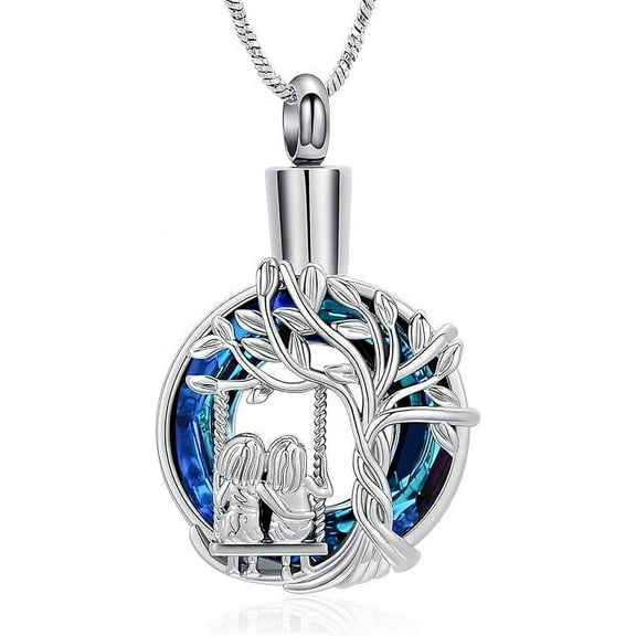 Tree of Life Urn Necklace for Ashes Eternity Memorial Urn Necklace with Crystal Ring Cremation Jewelry Pendant Ashes Necklace