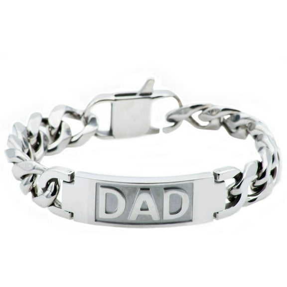 Men's Polished Stainless Steel "DAD" ID Curb Link Bracelet, 8.75"