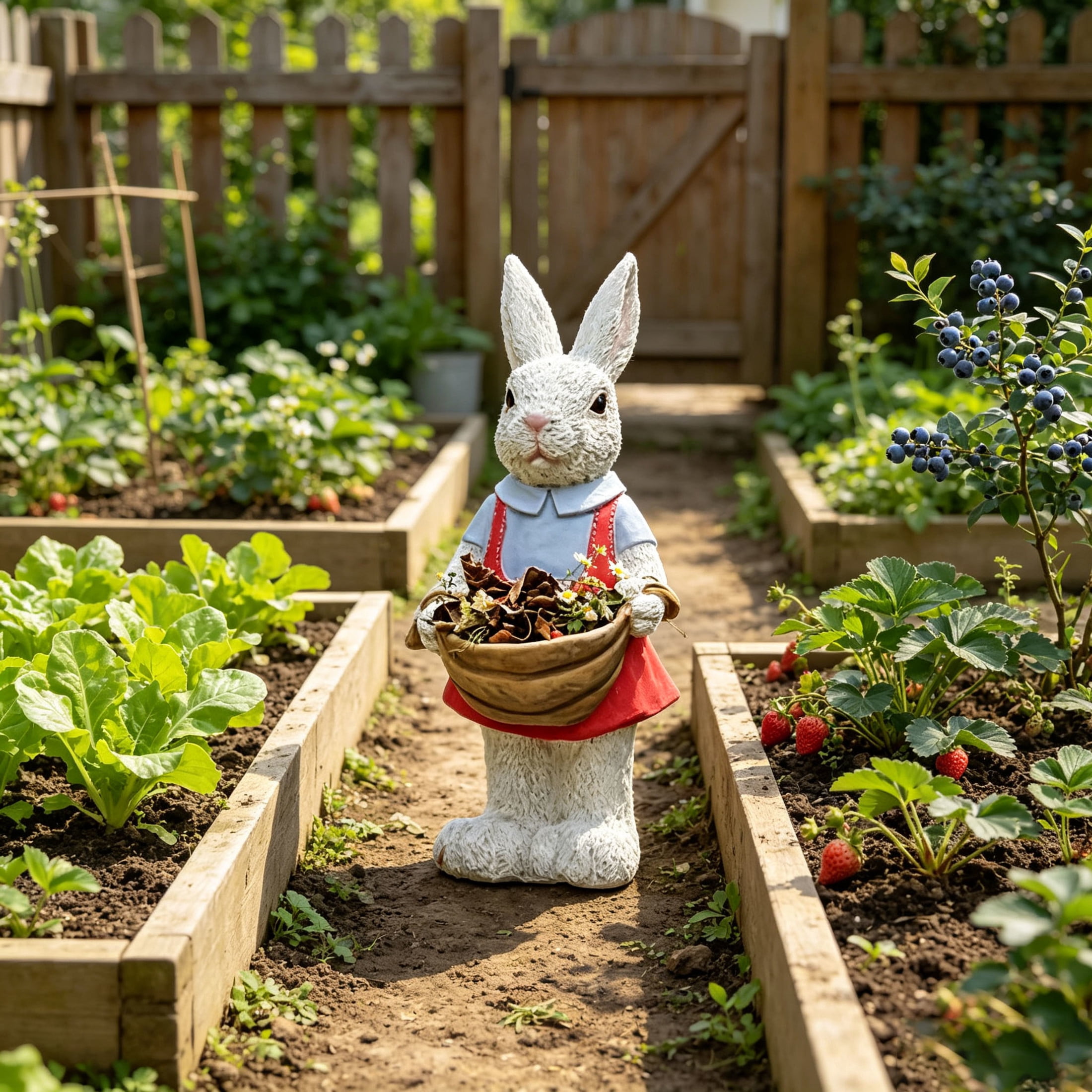 GDF Studio 16" Whimsical Rabbit Garden Statue with Flower Pot Basket, Weatherproof Resin Crafts Sculpture Decor