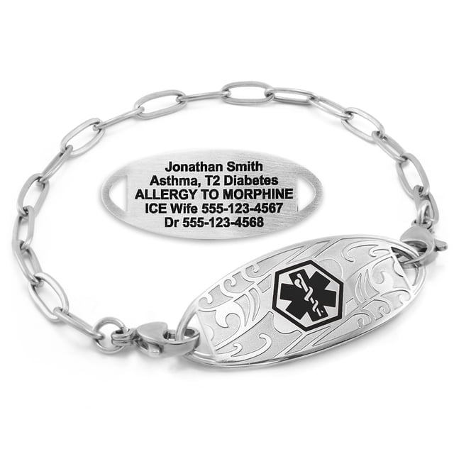 MedicEngraved Bracelet d'Alerte Médicale Personnalisé en Acier Inoxydable - Maillon Trombone 4 mm