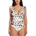 thumbnail image 2 of Fotbe Alpaca Flower Women's Tummy Control Swimsuits Slimming One Piece Bathing Suit Ruffle Wrap V Neck Swimwear-, 2 of 8