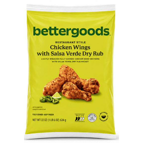 bettergoods Chicken Wings with Salsa Verde Dry Rub, 22 oz (Frozen)