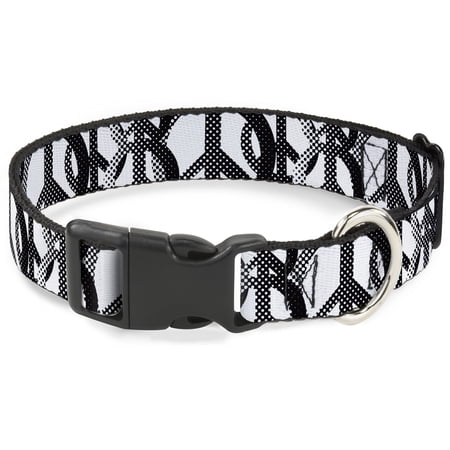 Buckle-Down Pet Collar Dog Collar Plastic Buckle Peace Dots White Black 15 to 24 Inches 1.0 Inch Wide