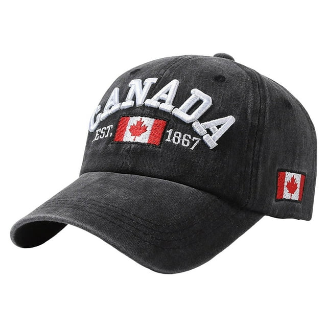 GDREDA Womens Sun Hat Canada Baseball Cap Canada Day Embroidered Maple Leaf Flag Adjustable Hat,Black