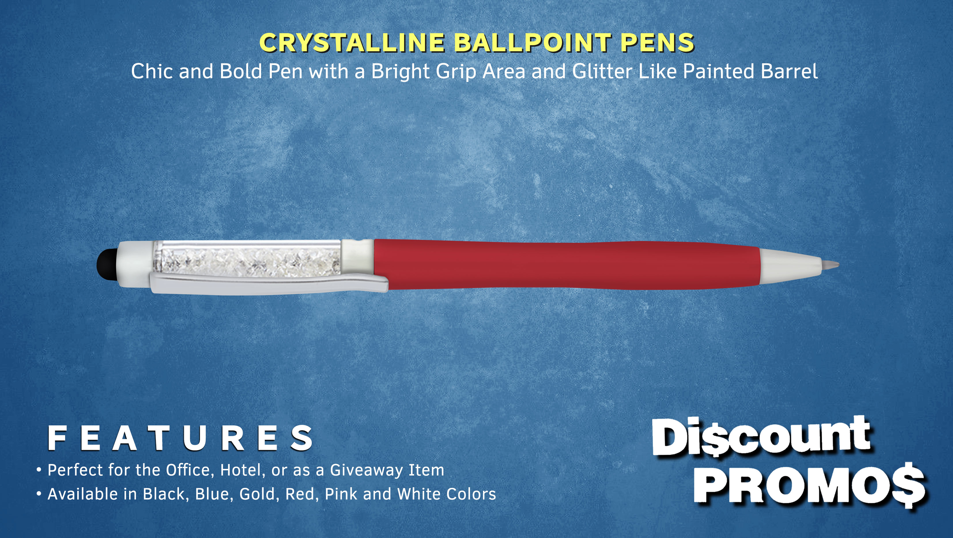 10 Crystalline Ballpoint Pens Pack - Twist mechanism, Black Ink - Red