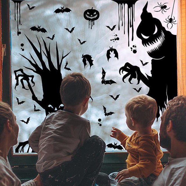 Halloween fantasma gigante monstruo fantasma sombra ventana pegatina bruja muerte murciélago esqueleto fiesta de Halloween d ShuxiuWang 8390612431364
